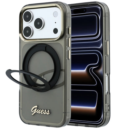 Husa MagSafe pentru Apple iPhone 18 Pro Max / 17 Pro Max, Guess, Ring Stand Script Metal Logo, Neagra