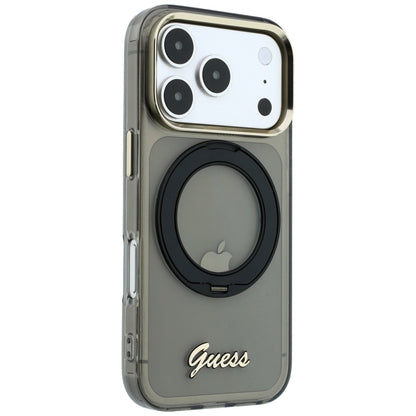 Husa MagSafe pentru Apple iPhone 18 Pro Max / 17 Pro Max, Guess, Ring Stand Script Metal Logo, Neagra