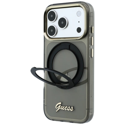 Husa MagSafe pentru Apple iPhone 18 Pro Max / 17 Pro Max, Guess, Ring Stand Script Metal Logo, Neagra