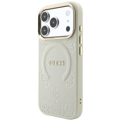 Husa MagSafe pentru Apple iPhone 18 Pro Max / 17 Pro Max, Guess, Saffiano Peony Hot Stamp, Bej