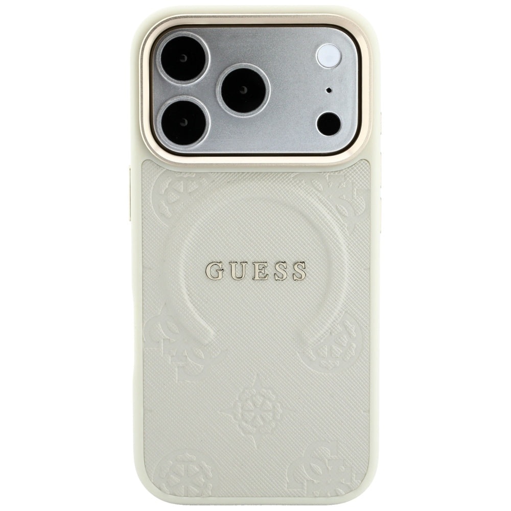 Husa MagSafe pentru Apple iPhone 18 Pro Max / 17 Pro Max, Guess, Saffiano Peony Hot Stamp, Bej