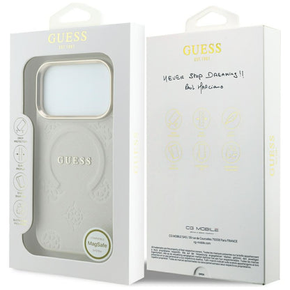 Husa MagSafe pentru Apple iPhone 18 Pro Max / 17 Pro Max, Guess, Saffiano Peony Hot Stamp, Bej