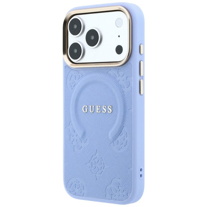 Husa MagSafe pentru Apple iPhone 18 Pro Max / 17 Pro Max, Guess, Saffiano Peony Ring, Bleu