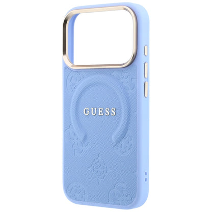 Husa MagSafe pentru Apple iPhone 18 Pro Max / 17 Pro Max, Guess, Saffiano Peony Ring, Bleu