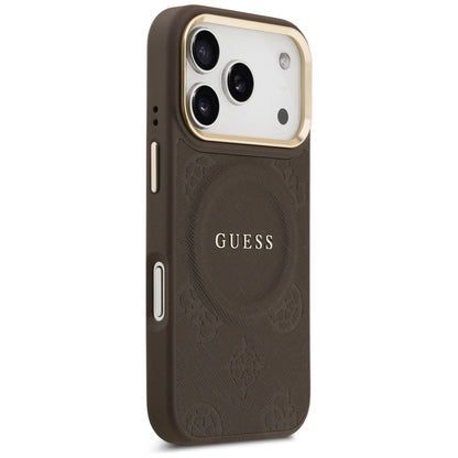 Husa MagSafe pentru Apple iPhone 18 Pro Max / 17 Pro Max, Guess, Saffiano Peony Ring, Maro