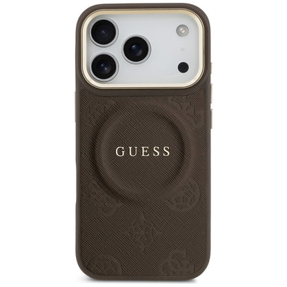 Husa MagSafe pentru Apple iPhone 18 Pro Max / 17 Pro Max, Guess, Saffiano Peony Ring, Maro