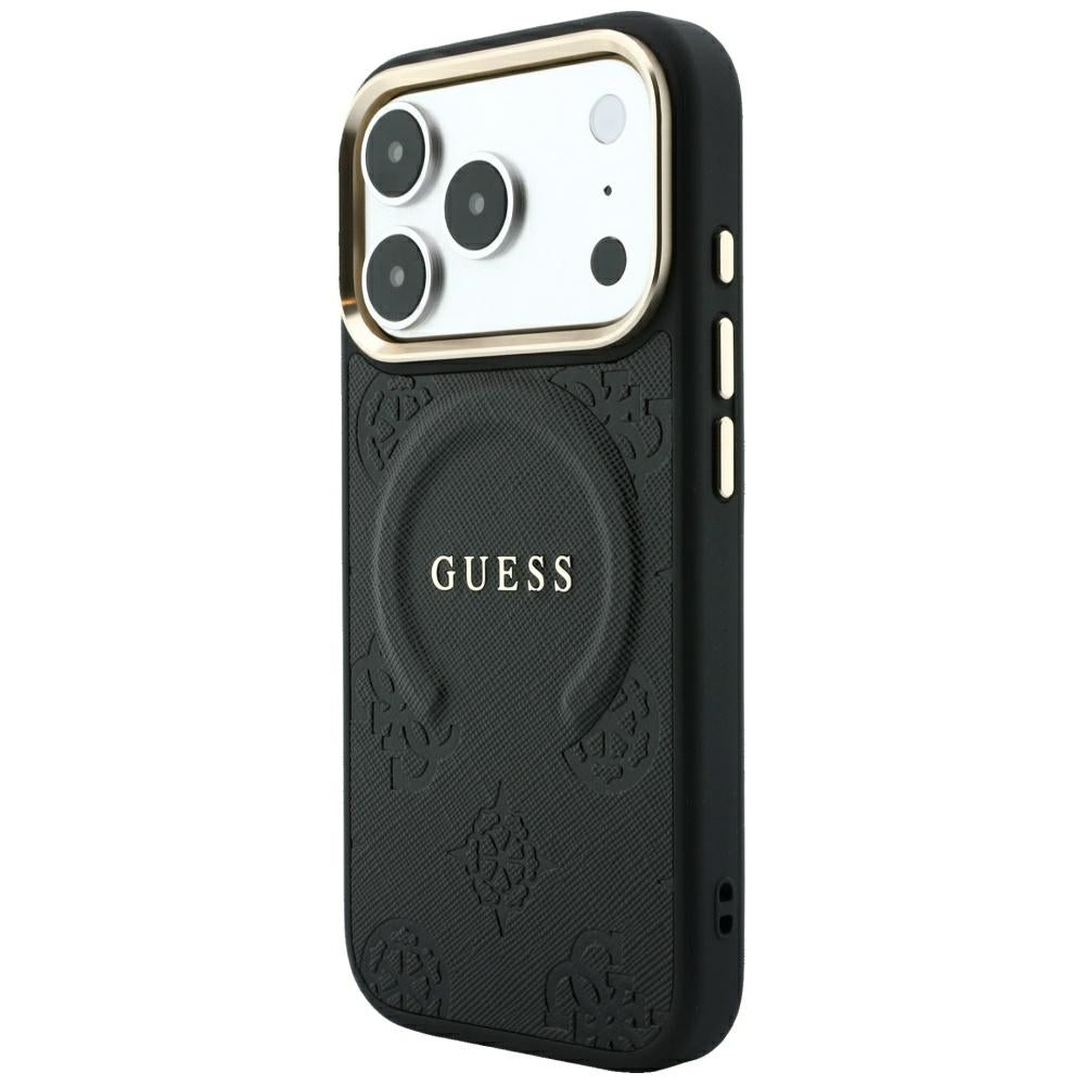 Husa MagSafe pentru Apple iPhone 18 Pro Max / 17 Pro Max, Guess, Saffiano Peony Ring, Neagra