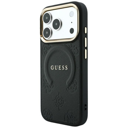 Husa MagSafe pentru Apple iPhone 18 Pro Max / 17 Pro Max, Guess, Saffiano Peony Ring, Neagra