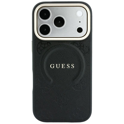 Husa MagSafe pentru Apple iPhone 18 Pro Max / 17 Pro Max, Guess, Saffiano Peony Ring, Neagra