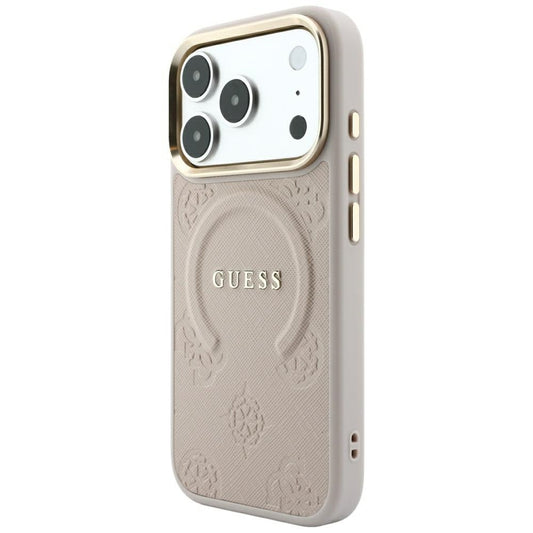 Husa MagSafe pentru Apple iPhone 18 Pro Max / 17 Pro Max, Guess, Saffiano Peony Ring, Roz