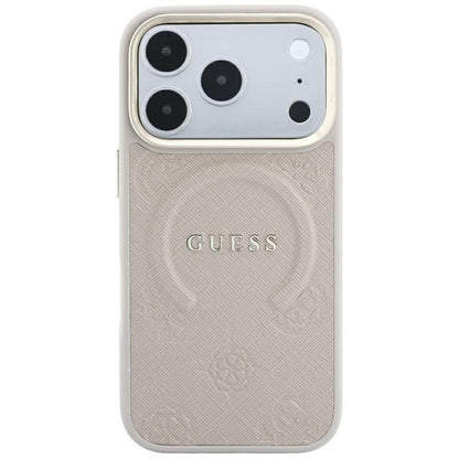 Husa MagSafe pentru Apple iPhone 18 Pro Max / 17 Pro Max, Guess, Saffiano Peony Ring, Roz