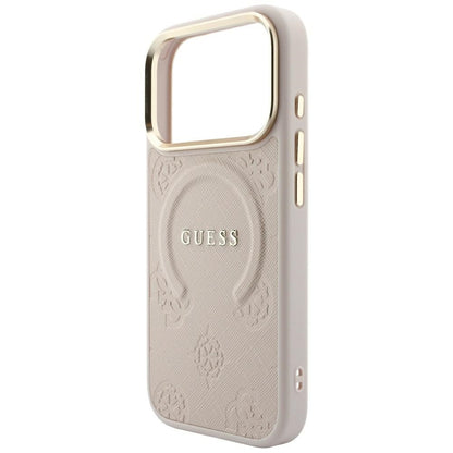 Husa MagSafe pentru Apple iPhone 18 Pro Max / 17 Pro Max, Guess, Saffiano Peony Ring, Roz