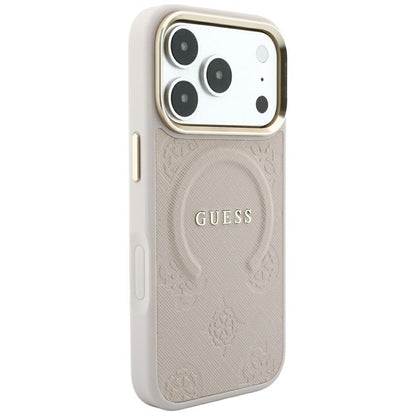 Husa MagSafe pentru Apple iPhone 18 Pro Max / 17 Pro Max, Guess, Saffiano Peony Ring, Roz