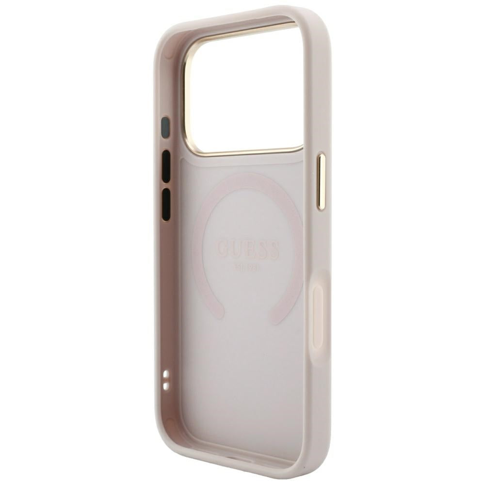 Husa MagSafe pentru Apple iPhone 18 Pro Max / 17 Pro Max, Guess, Saffiano Peony Ring, Roz