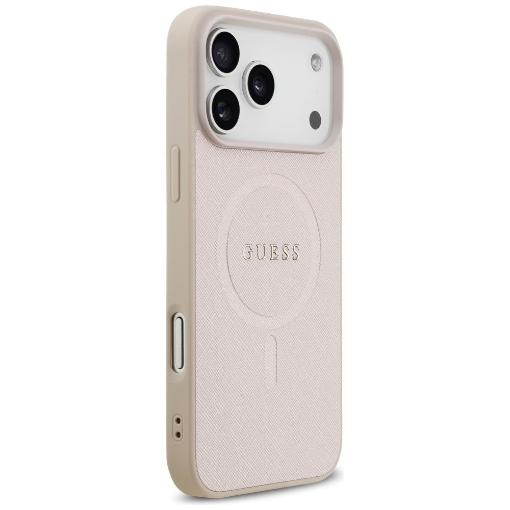 Husa MagSafe pentru Apple iPhone 18 Pro Max / 17 Pro Max, Guess, Saffiano, Roz