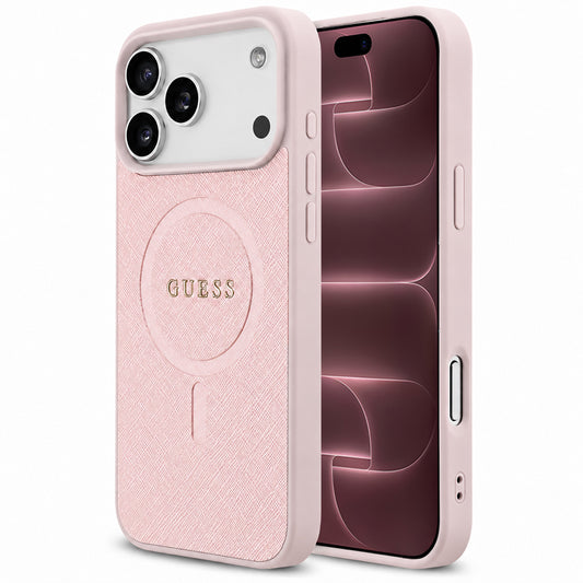 Husa MagSafe pentru Apple iPhone 18 Pro Max / 17 Pro Max, Guess, Saffiano, Roz