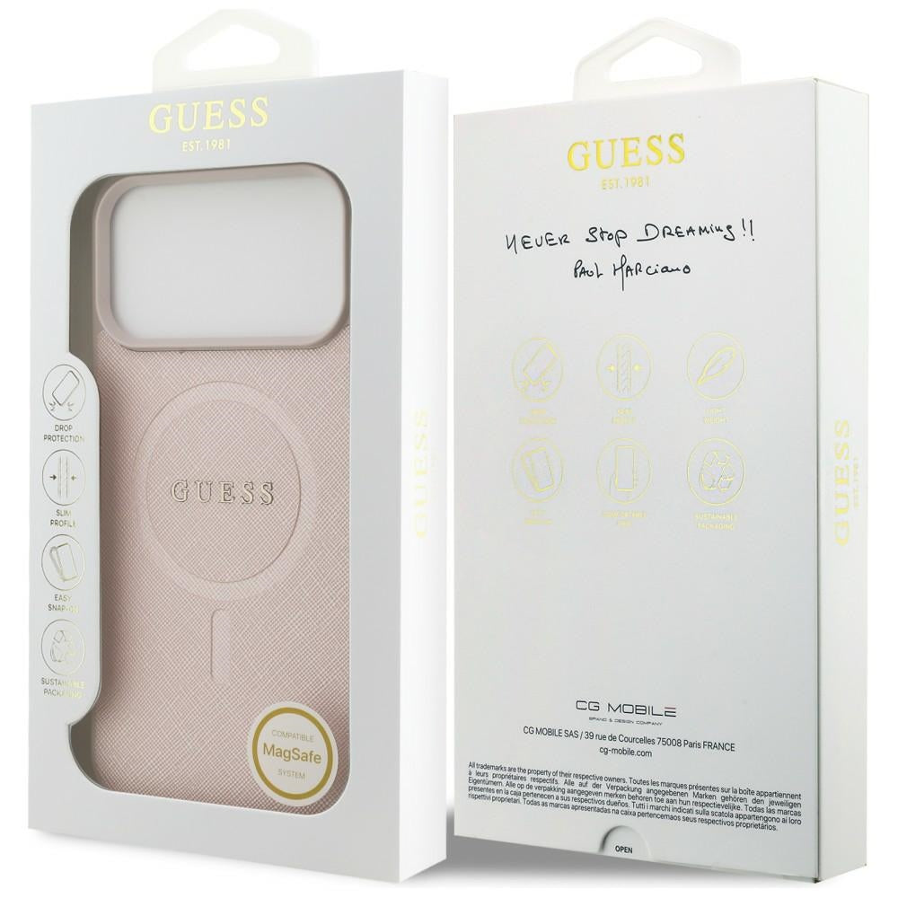 Husa MagSafe pentru Apple iPhone 18 Pro Max / 17 Pro Max, Guess, Saffiano, Roz