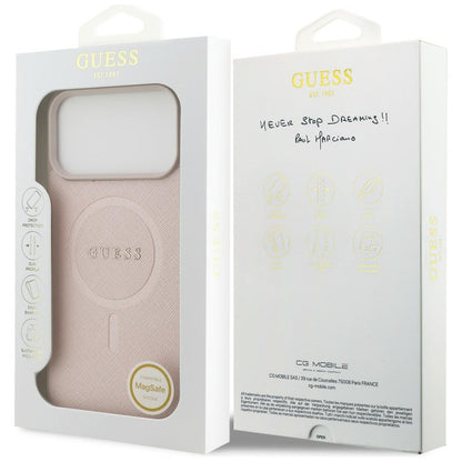 Husa MagSafe pentru Apple iPhone 18 Pro Max / 17 Pro Max, Guess, Saffiano, Roz