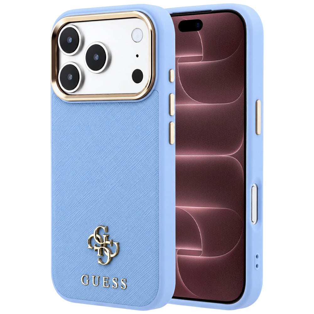 Husa MagSafe pentru Apple iPhone 18 Pro Max / 17 Pro Max, Guess, Saffiano Small 4G Classic, Bleu