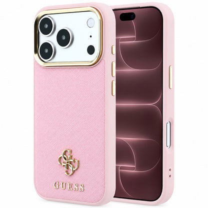 Husa MagSafe pentru Apple iPhone 18 Pro Max / 17 Pro Max, Guess, Saffiano Small 4G Classic, Roz