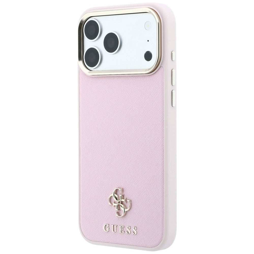 Husa MagSafe pentru Apple iPhone 18 Pro Max / 17 Pro Max, Guess, Saffiano Small 4G Classic, Roz