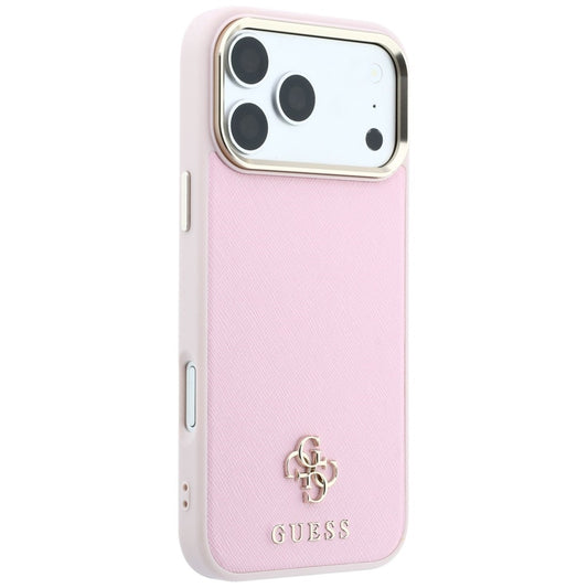 Husa MagSafe pentru Apple iPhone 18 Pro Max / 17 Pro Max, Guess, Saffiano Small 4G Classic, Roz