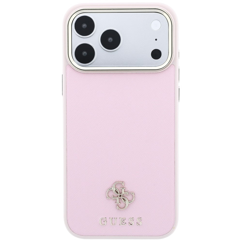 Husa MagSafe pentru Apple iPhone 18 Pro Max / 17 Pro Max, Guess, Saffiano Small 4G Classic, Roz