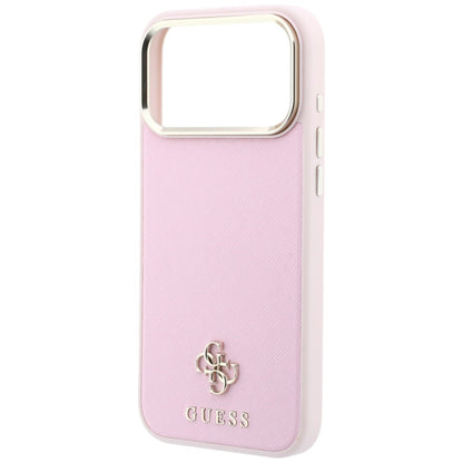 Husa MagSafe pentru Apple iPhone 18 Pro Max / 17 Pro Max, Guess, Saffiano Small 4G Classic, Roz