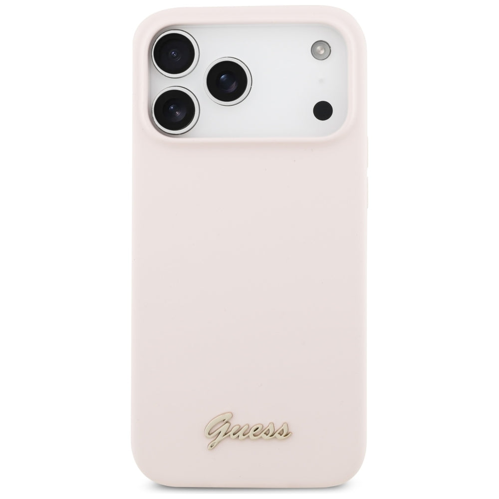Husa MagSafe pentru Apple iPhone 18 Pro Max / 17 Pro Max, Guess, Script Metal Logo, Roz