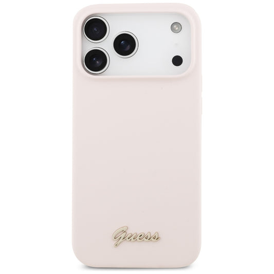 Husa MagSafe pentru Apple iPhone 18 Pro Max / 17 Pro Max, Guess, Script Metal Logo, Roz
