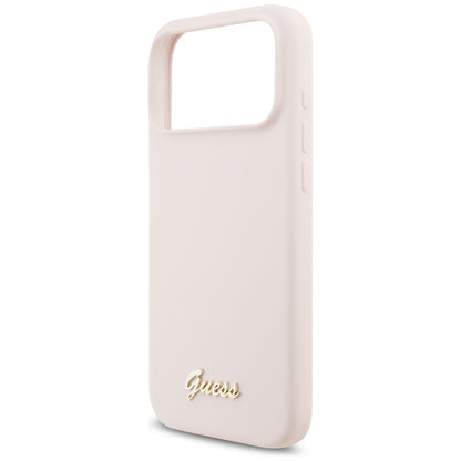 Husa MagSafe pentru Apple iPhone 18 Pro Max / 17 Pro Max, Guess, Script Metal Logo, Roz