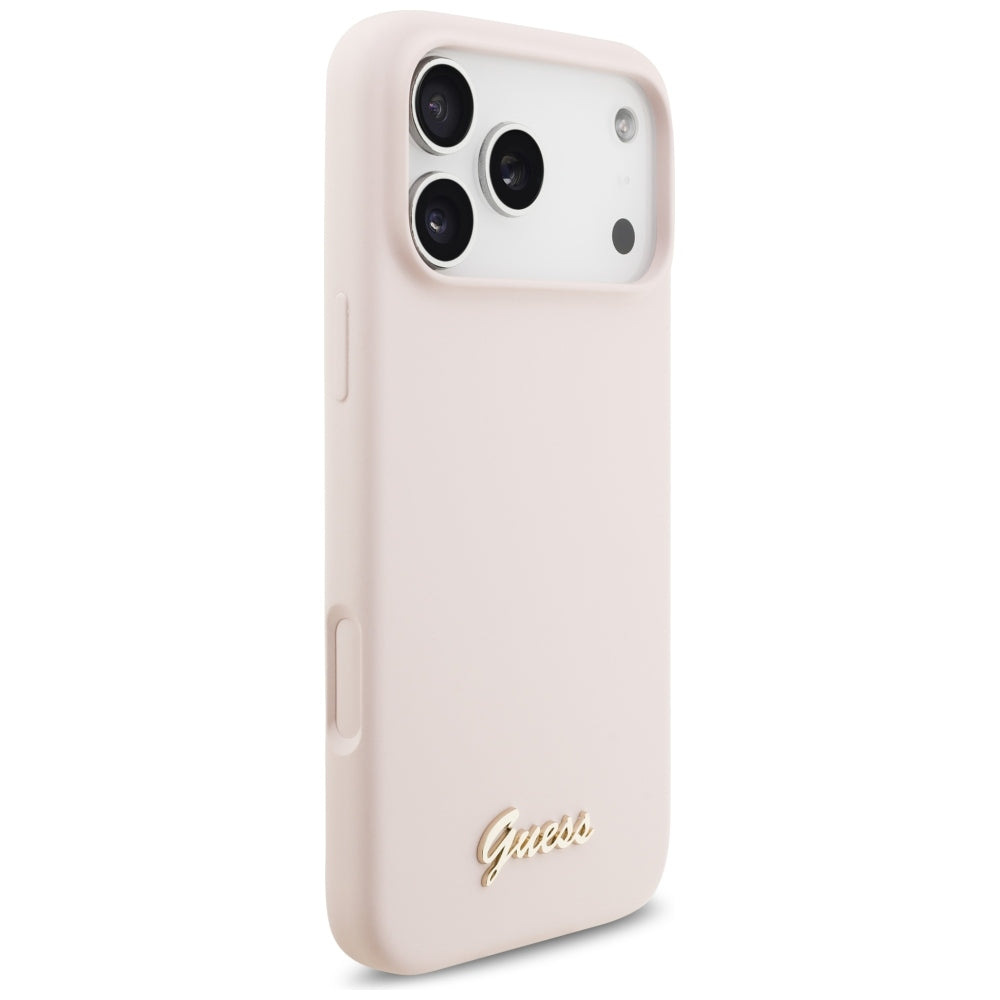 Husa MagSafe pentru Apple iPhone 18 Pro Max / 17 Pro Max, Guess, Script Metal Logo, Roz