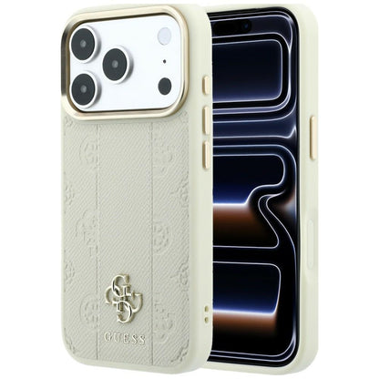 Husa MagSafe pentru Apple iPhone 18 Pro Max / 17 Pro Max, Guess, Stripe Peony 4G, Bej