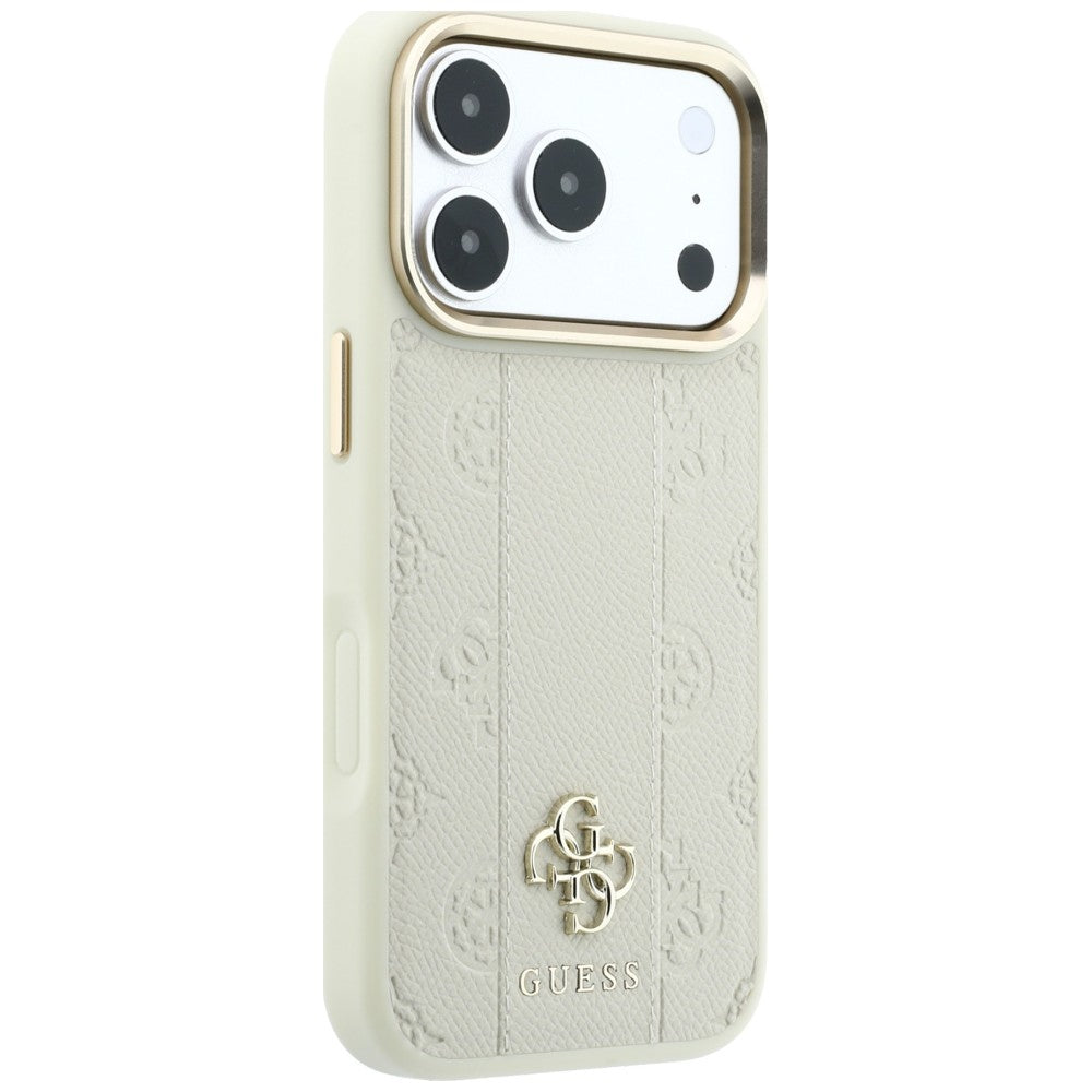 Husa MagSafe pentru Apple iPhone 18 Pro Max / 17 Pro Max, Guess, Stripe Peony 4G, Bej