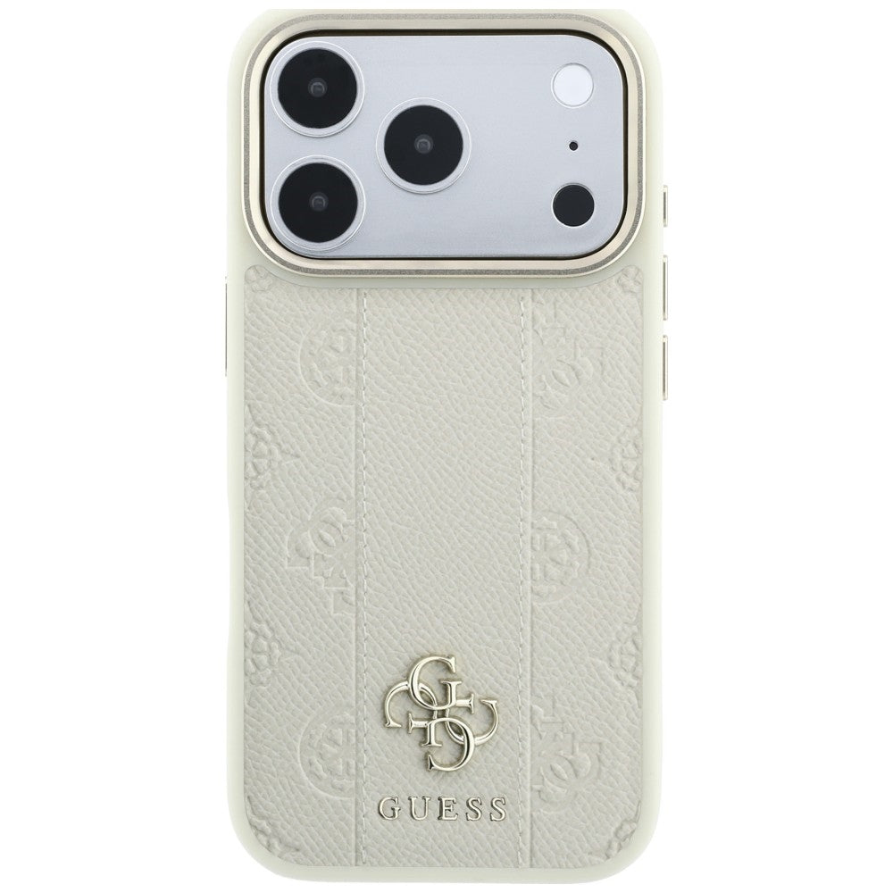 Husa MagSafe pentru Apple iPhone 18 Pro Max / 17 Pro Max, Guess, Stripe Peony 4G, Bej