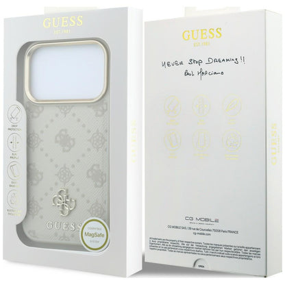 Husa MagSafe pentru Apple iPhone 18 Pro Max / 17 Pro Max, Guess, Stripe Peony 4G, Bej