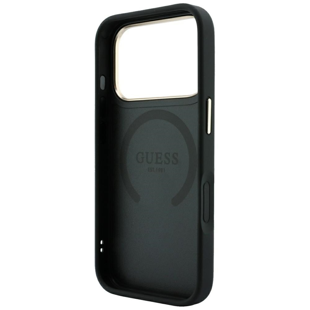 Husa MagSafe pentru Apple iPhone 18 Pro Max / 17 Pro Max, Guess, Stripe Peony 4G, Neagra