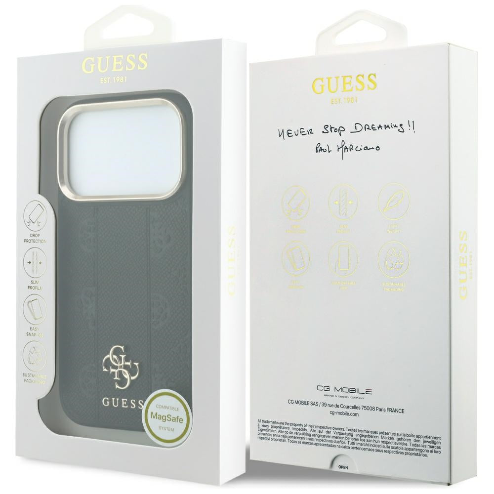 Husa MagSafe pentru Apple iPhone 18 Pro Max / 17 Pro Max, Guess, Stripe Peony 4G, Neagra