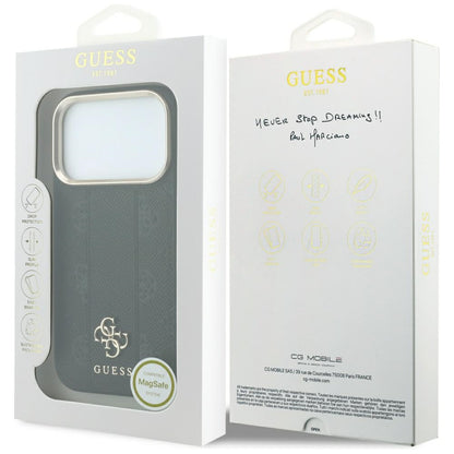 Husa MagSafe pentru Apple iPhone 18 Pro Max / 17 Pro Max, Guess, Stripe Peony 4G, Neagra