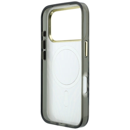 Husa MagSafe pentru Apple iPhone 18 Pro Max / 17 Pro Max, Guess, Zebra Glitter Triangle Logo, Argintie