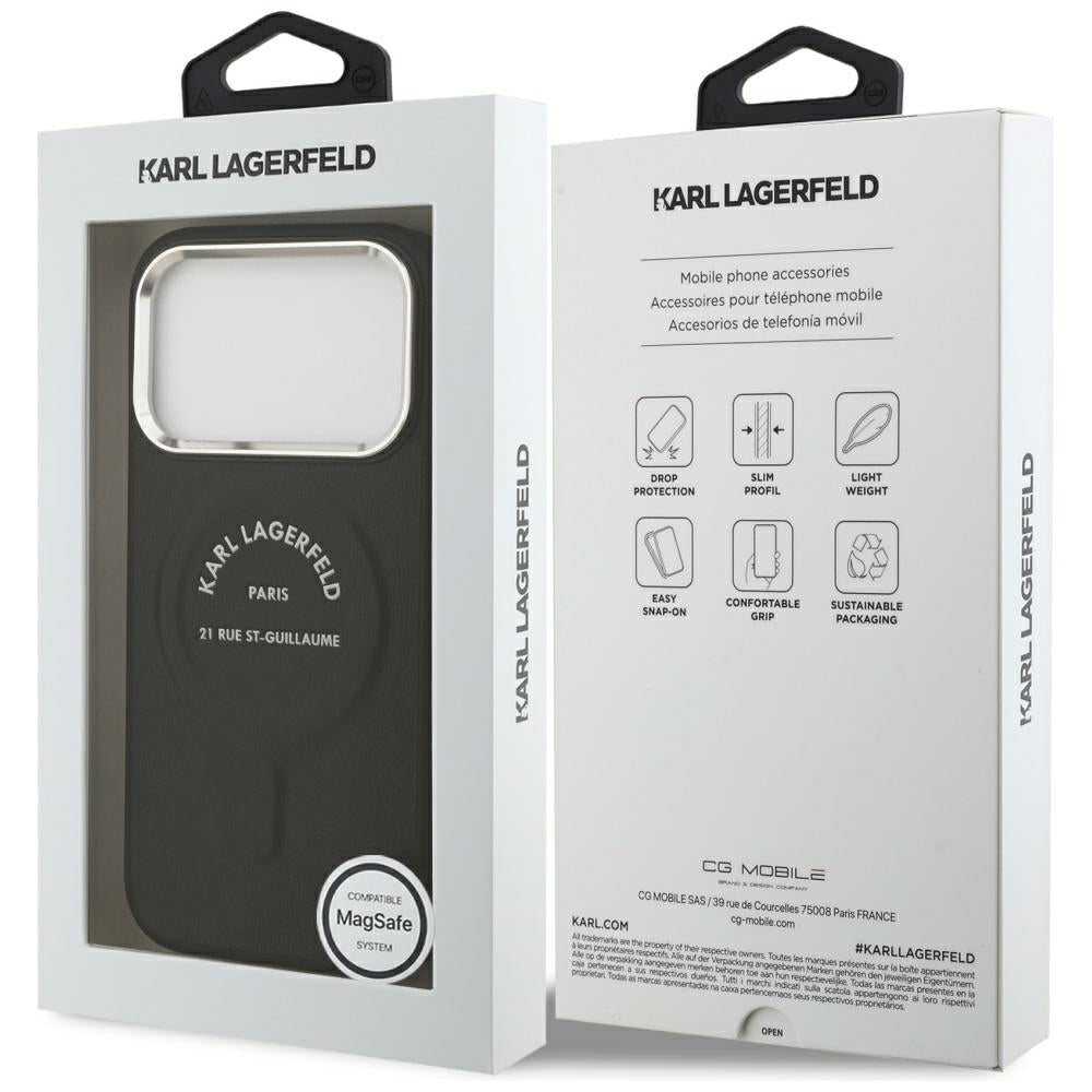 Husa MagSafe pentru Apple iPhone 18 Pro Max / 17 Pro Max, Karl Lagerfeld, EMB. Ring Karl RSG Logo, Neagra