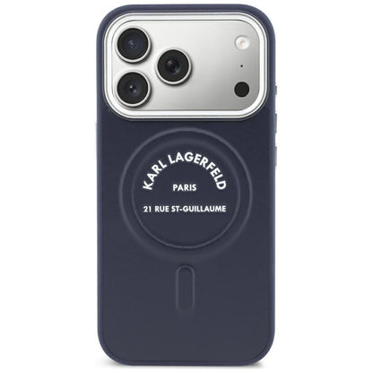 Husa MagSafe pentru Apple iPhone 18 Pro Max / 17 Pro Max, Karl Lagerfeld, Embossed Open Ring RSG Logo, Albastra