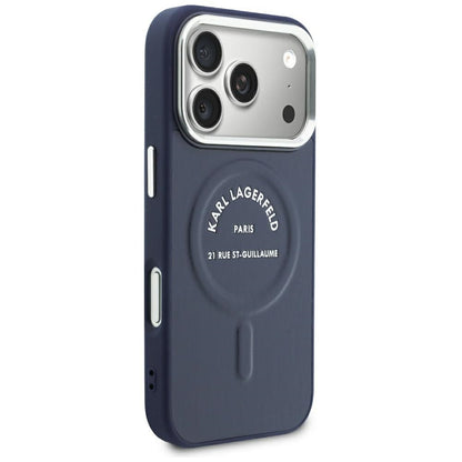 Husa MagSafe pentru Apple iPhone 18 Pro Max / 17 Pro Max, Karl Lagerfeld, Embossed Open Ring RSG Logo, Albastra