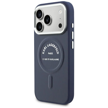 Husa MagSafe pentru Apple iPhone 18 Pro Max / 17 Pro Max, Karl Lagerfeld, Embossed Open Ring RSG Logo, Albastra