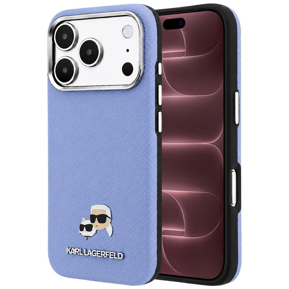 Husa MagSafe pentru Apple iPhone 18 Pro Max / 17 Pro Max, Karl Lagerfeld, Grained Karl & Choupette Head's Metal, Bleu