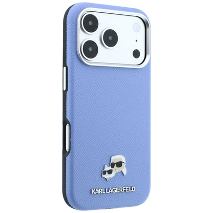 Husa MagSafe pentru Apple iPhone 18 Pro Max / 17 Pro Max, Karl Lagerfeld, Grained Karl & Choupette Head's Metal, Bleu