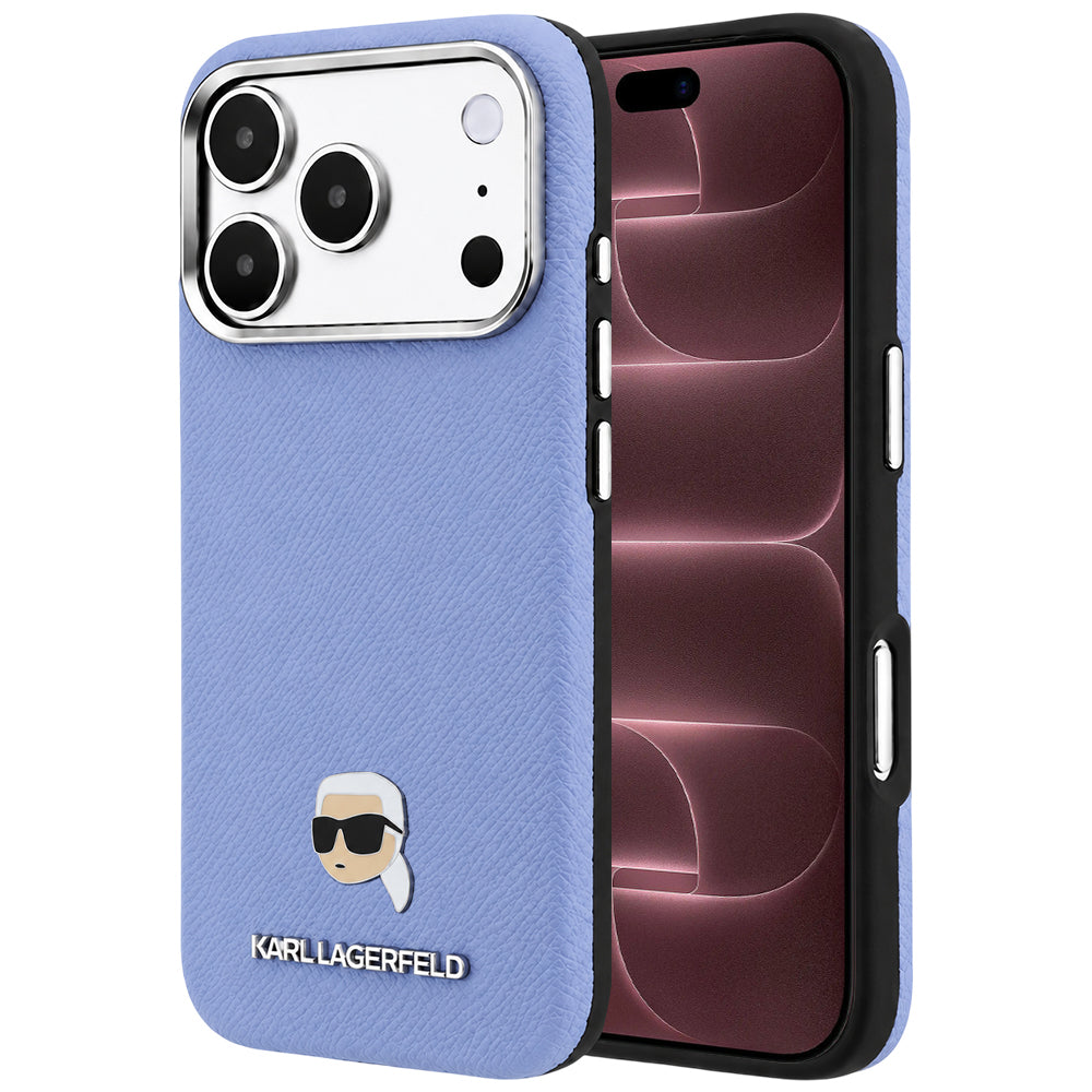 Husa MagSafe pentru Apple iPhone 18 Pro Max / 17 Pro Max, Karl Lagerfeld, Grained Karl Head's Metal, Bleu