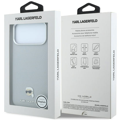 Husa MagSafe pentru Apple iPhone 18 Pro Max / 17 Pro Max, Karl Lagerfeld, Grained Karl Head's Metal, Gri