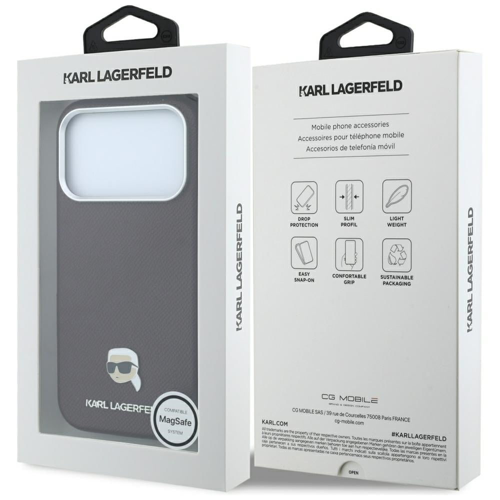 Husa MagSafe pentru Apple iPhone 18 Pro Max / 17 Pro Max, Karl Lagerfeld, Grained Karl Head's Metal, Visinie