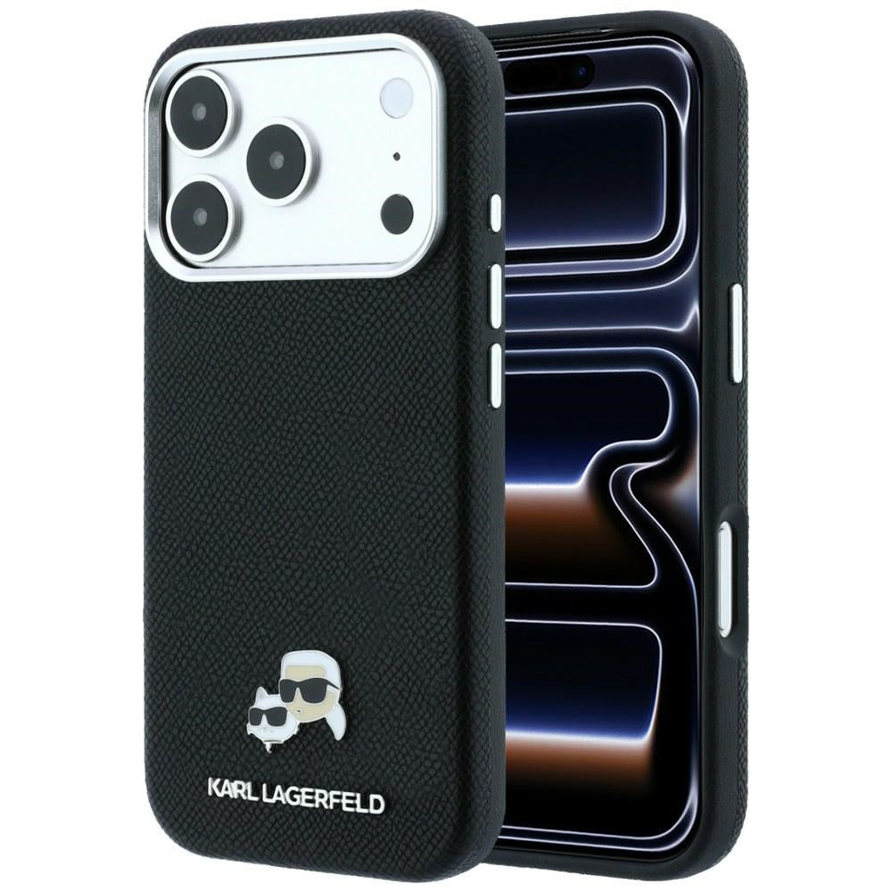 Husa MagSafe pentru Apple iPhone 18 Pro Max / 17 Pro Max, Karl Lagerfeld, Grained KC Heads, Neagra
